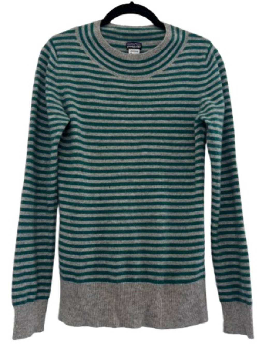 Patagonia Cashmere Pullover Sweater Uma Stripe Tailored Grey Green * HOLES*